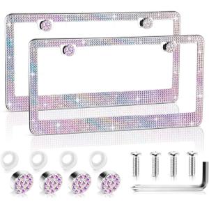 imageLivTee Luxury Rhinestone License Plate Frame Bling Car Accessories for Women Funny Glitter Stainless Steel Cover 1000 Cute Crystal Diamond Licenses Plates Holder with Cap Screws SetColorColorful