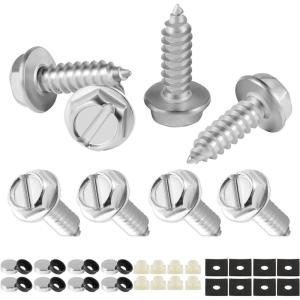 imageLivTee Rustproof License Plate Screws for Securing License Plates Frames and Covers on Cars and Trucks 8 Sets Premium Stainless Steel Self Tapping Mounting Bolts Black Zinc PlatedSlottedSilver8PCS