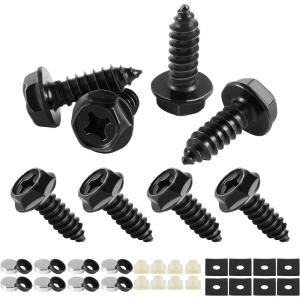 imageLivTee Rustproof License Plate Screws for Securing License Plates Frames and Covers on Cars and Trucks 8 Sets Premium Stainless Steel Self Tapping Mounting Bolts Black Zinc PlatedCrossBlack8PCS