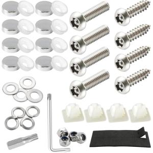 imageLivTee Rustproof License Plate Screws for Securing License Plates Frames and Covers on Cars and Trucks 8 Sets Premium Stainless Steel Self Tapping Mounting Bolts Black Zinc PlatedATSilverNew