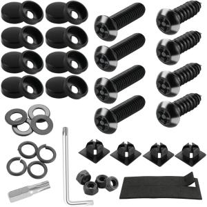 imageLivTee Rustproof License Plate Screws for Securing License Plates Frames and Covers on Cars and Trucks 8 Sets Premium Stainless Steel Self Tapping Mounting Bolts Black Zinc PlatedATBlack
