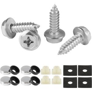 imageLivTee Rustproof License Plate Screws for Securing License Plates Frames and Covers on Cars and Trucks 8 Sets Premium Stainless Steel Self Tapping Mounting Bolts Black Zinc PlatedCrossSilver