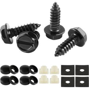 imageLivTee Rustproof License Plate Screws for Securing License Plates Frames and Covers on Cars and Trucks 8 Sets Premium Stainless Steel Self Tapping Mounting Bolts Black Zinc PlatedSlottedBlack