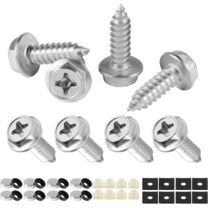 imageLivTee Rustproof License Plate Screws for Securing License Plates Frames and Covers on Cars and Trucks 8 Sets Premium Stainless Steel Self Tapping Mounting Bolts Black Zinc PlatedCrossSilver8PCS