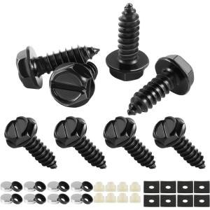 imageLivTee Rustproof License Plate Screws for Securing License Plates Frames and Covers on Cars and Trucks 8 Sets Premium Stainless Steel Self Tapping Mounting Bolts Black Zinc PlatedSlottedBlack8PCS