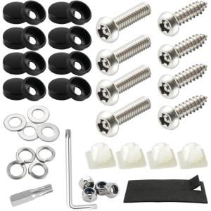 imageLivTee Rustproof License Plate Screws for Securing License Plates Frames and Covers on Cars and Trucks 8 Sets Premium Stainless Steel Self Tapping Mounting Bolts Black Zinc PlatedATSilver