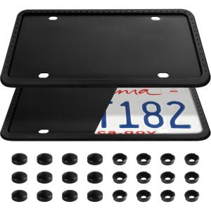 imageLivTee Silicone License Plate Frames Covers 2 Pack Universal American Car Accessory License Plate Bracket Holder Licence Plate Accessories  GrayBlack2 Pack