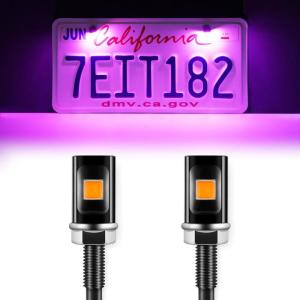 imageLivTee Super Bright License Plate Light 12V License Tag Screw Bolt Accessories Waterproof Black Aluminium Light Holder Legal for Car Motorcycle Truck RV ATV Bike Xenon White2PCSPurple