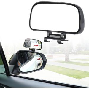 imageLivTee Black Framed Round Blind Spot Mirror HD Glass and Wide Angle Rearview Mirror with Adjustable Stick for Universal Car 2 pcsWide Angle