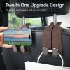 imageLivTee Headrest Purse Hook for Car Seat Hook Hangers Storage Organizer for Bags and Coats Holder Upgrade Leather Double Hook and Mobile Phone Holder for Universal Vehicle Car Accessories BrownBrown