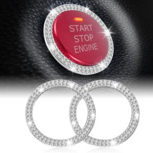 imageLivTee Car Engine Start Stop Decoration Ring Crystal Double Rhinestone Bling Car Interior Accessories for Women Key Ignition ampamp Knob Bling Ring Push to Start Button CoverSticker ColorfulWhite