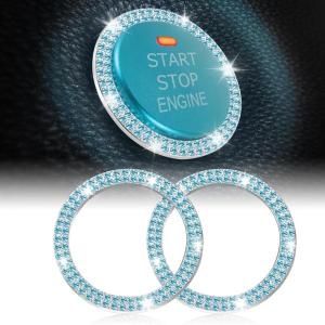 imageLivTee Car Engine Start Stop Decoration Ring Crystal Double Rhinestone Bling Car Interior Accessories for Women Key Ignition ampamp Knob Bling Ring Push to Start Button CoverSticker ColorfulCyan
