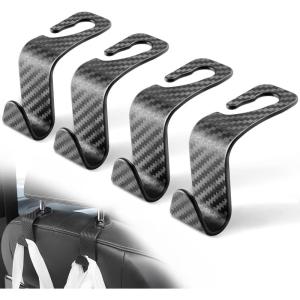 imageLivTee Car Seat Headrest Hook Auto Seat Hook Hangers Organizer Interior Accessories for Purse Coats Umbrellas Grocery Bags Handbag 4Pack  Carbon Fiber