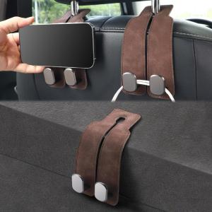 imageLivTee Headrest Purse Hook for Car Seat Hook Hangers Storage Organizer for Bags and Coats Holder Upgrade Leather Double Hook and Mobile Phone Holder for Universal Vehicle Car Accessories BrownBrown