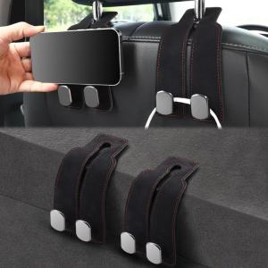 imageLivTee Headrest Purse Hook for Car Seat Hook Hangers Storage Organizer for Bags and Coats Holder Upgrade Leather Double Hook and Mobile Phone Holder for Universal Vehicle Car Accessories BrownBlack