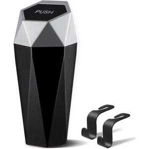 imageLivTee Car Trash Can with Lid Diamond Design Small Automatic Portable Trash Can with 2PCS Car Purse Hook for Purses and Bags Car Interior Accessories for Women Men BlackSilver