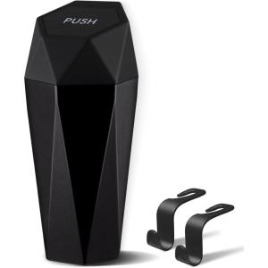 imageLivTee Car Trash Can with Lid Diamond Design Small Automatic Portable Trash Can with 2PCS Car Purse Hook for Purses and Bags Car Interior Accessories for Women Men BlackBlack