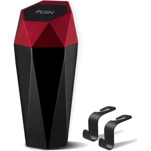 imageLivTee Car Trash Can with Lid Diamond Design Small Automatic Portable Trash Can with 2PCS Car Purse Hook for Purses and Bags Car Interior Accessories for Women Men BlackRed
