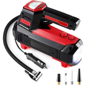 imageLivTee Tire Inflator Portable Air Compressor for Car Tires  Car Accessories 12V DC Air Pump with Digital Tire Pressure Gauge Max 150PSI with Emergency LED Lights for Car Camper RV TruckRed