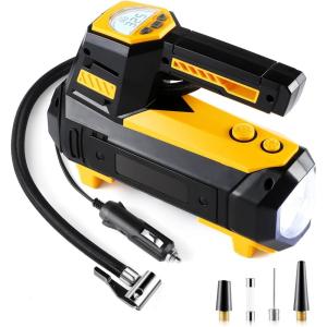 imageLivTee Tire Inflator Portable Air Compressor for Car Tires  Car Accessories 12V DC Air Pump with Digital Tire Pressure Gauge Max 150PSI with Emergency LED Lights for Car Camper RV TruckYellow