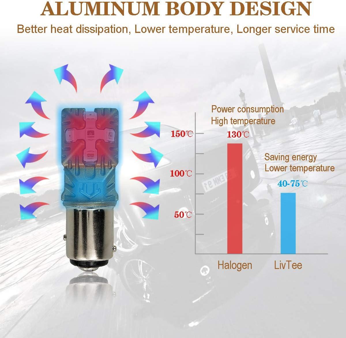 imageLivTee 1157 2057 2357 7528 BAY15D LED Bulbs Super Bright Replacement for Tail Brake LightsBrilliant RedBrilliant Red