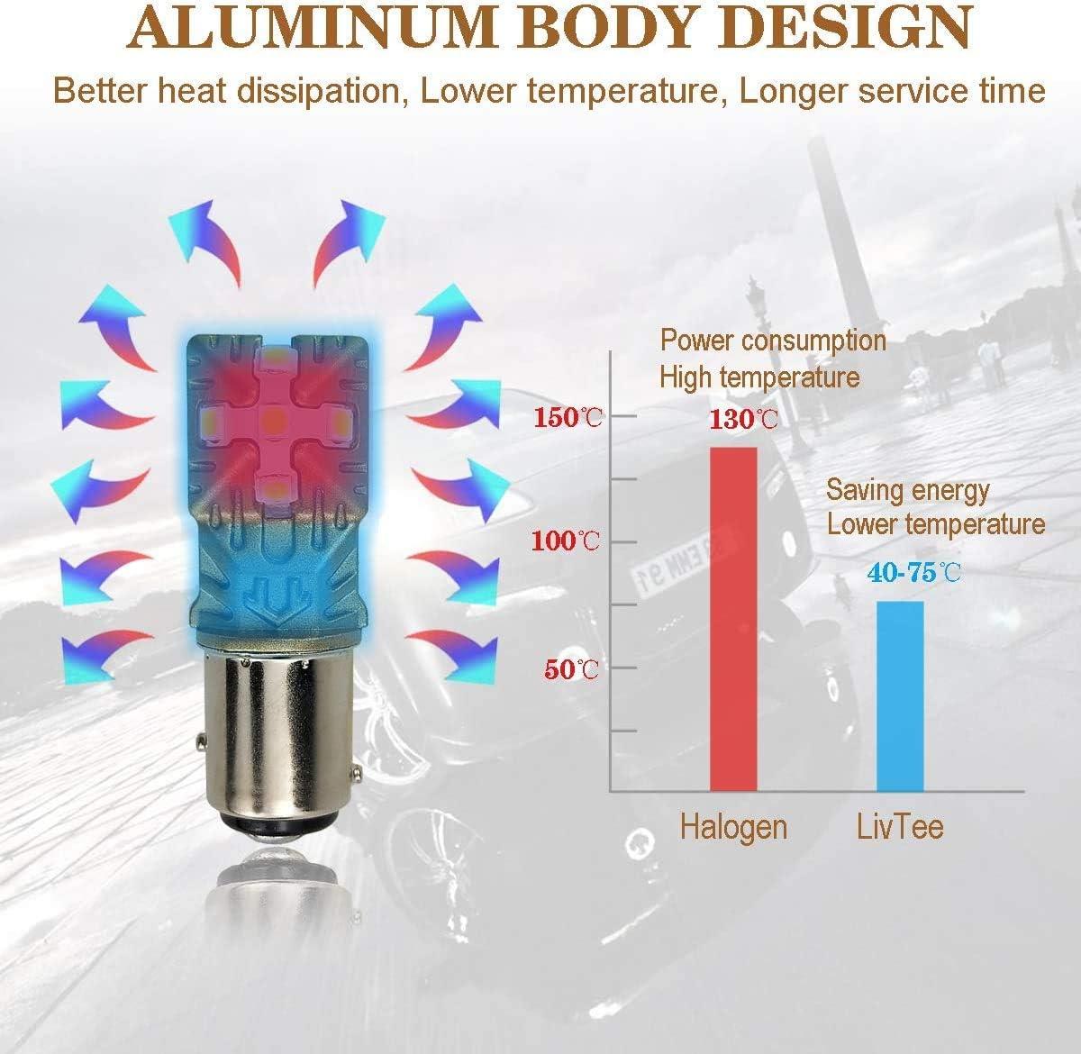 imageLivTee 1157 2057 2357 7528 BAY15D LED Bulbs Super Bright Replacement for Tail Brake LightsBrilliant RedXenon White