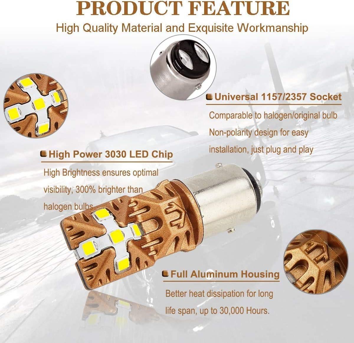 imageLivTee 1157 2057 2357 7528 BAY15D LED Bulbs Super Bright Replacement for Tail Brake LightsBrilliant RedXenon White