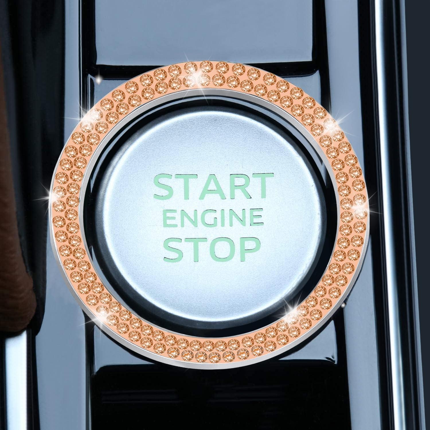 imageLivTee 2 PCS Crystal Rhinestone Car Engine Start Stop Decoration Ring Bling Car Interior Accessories for Women Push to Start Button Cover Sticker Automotive Decals WhiteDouble Gold