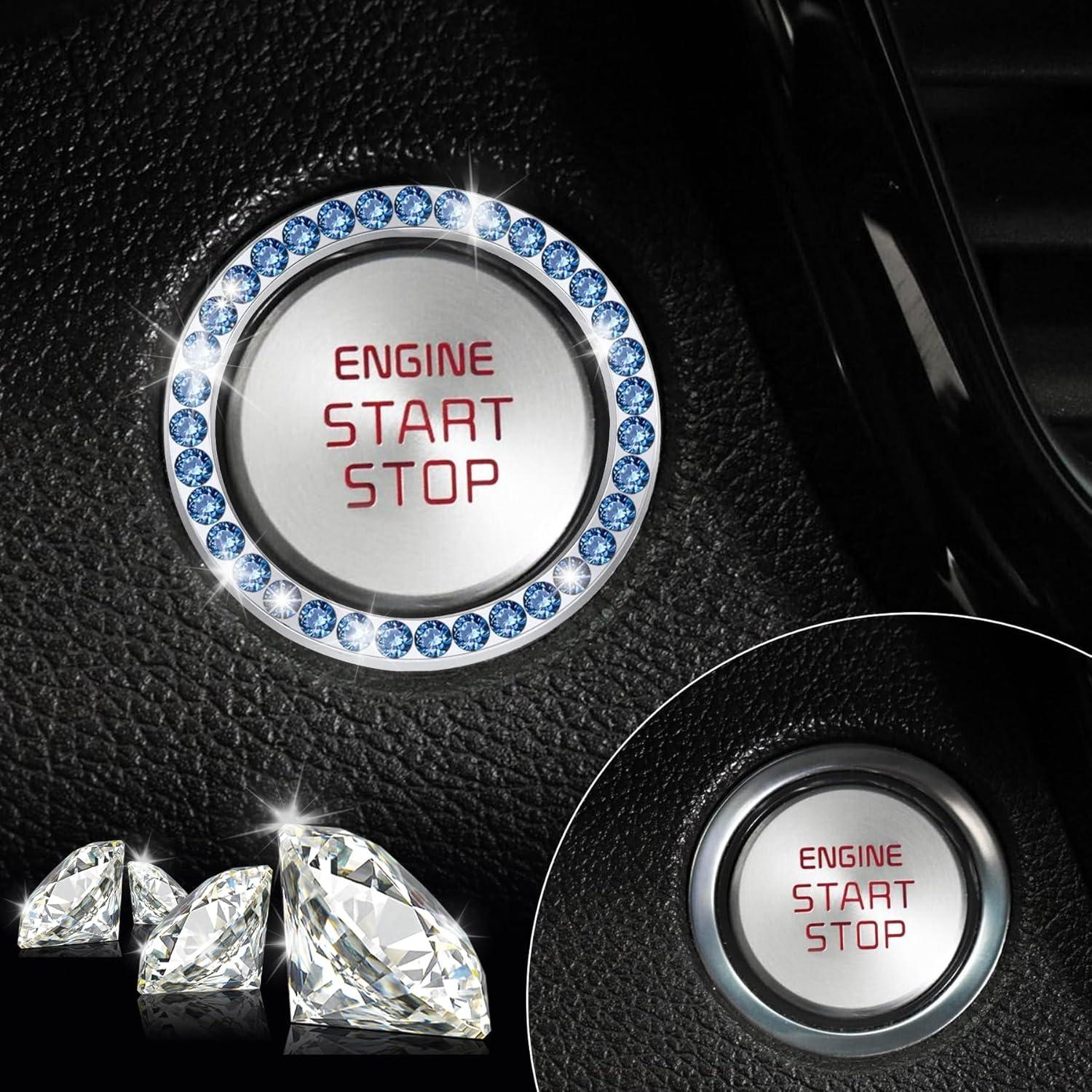 imageLivTee 2 PCS Crystal Rhinestone Car Engine Start Stop Decoration Ring Bling Car Interior Accessories for Women Push to Start Button Cover Sticker Automotive Decals WhiteBlue