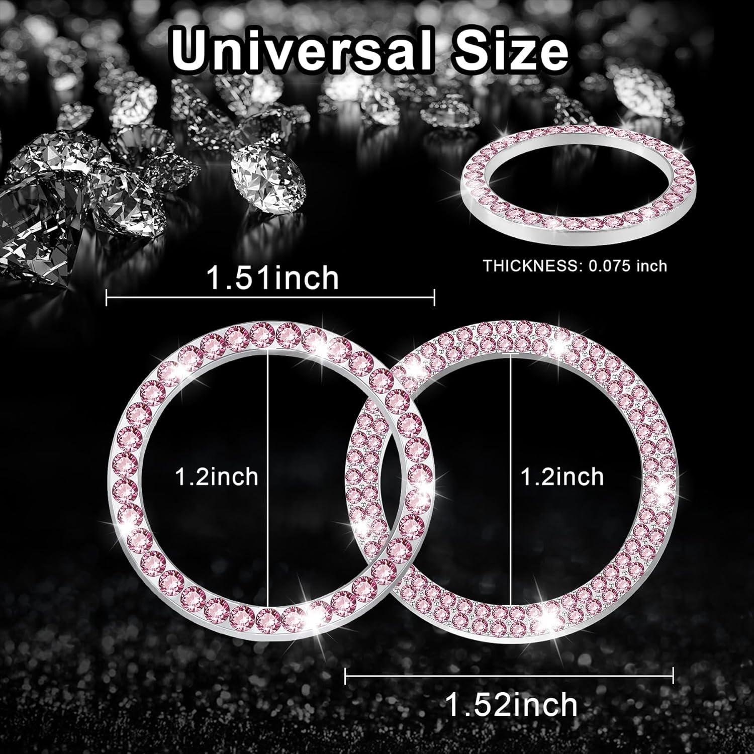 imageLivTee 2 PCS Crystal Rhinestone Car Engine Start Stop Decoration Ring Bling Car Interior Accessories for Women Push to Start Button Cover Sticker Automotive Decals WhiteSet Pink