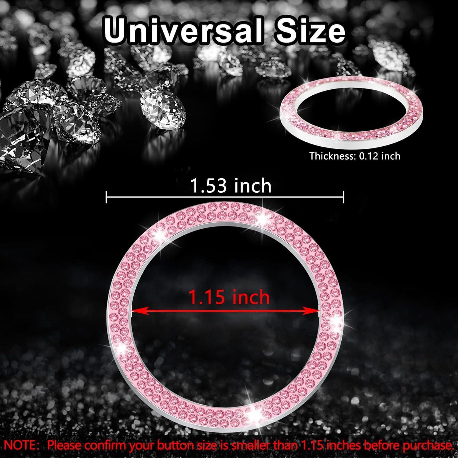 imageLivTee 2 PCS Crystal Rhinestone Car Engine Start Stop Decoration Ring Bling Car Interior Accessories for Women Push to Start Button Cover Sticker Automotive Decals WhiteDouble Pink
