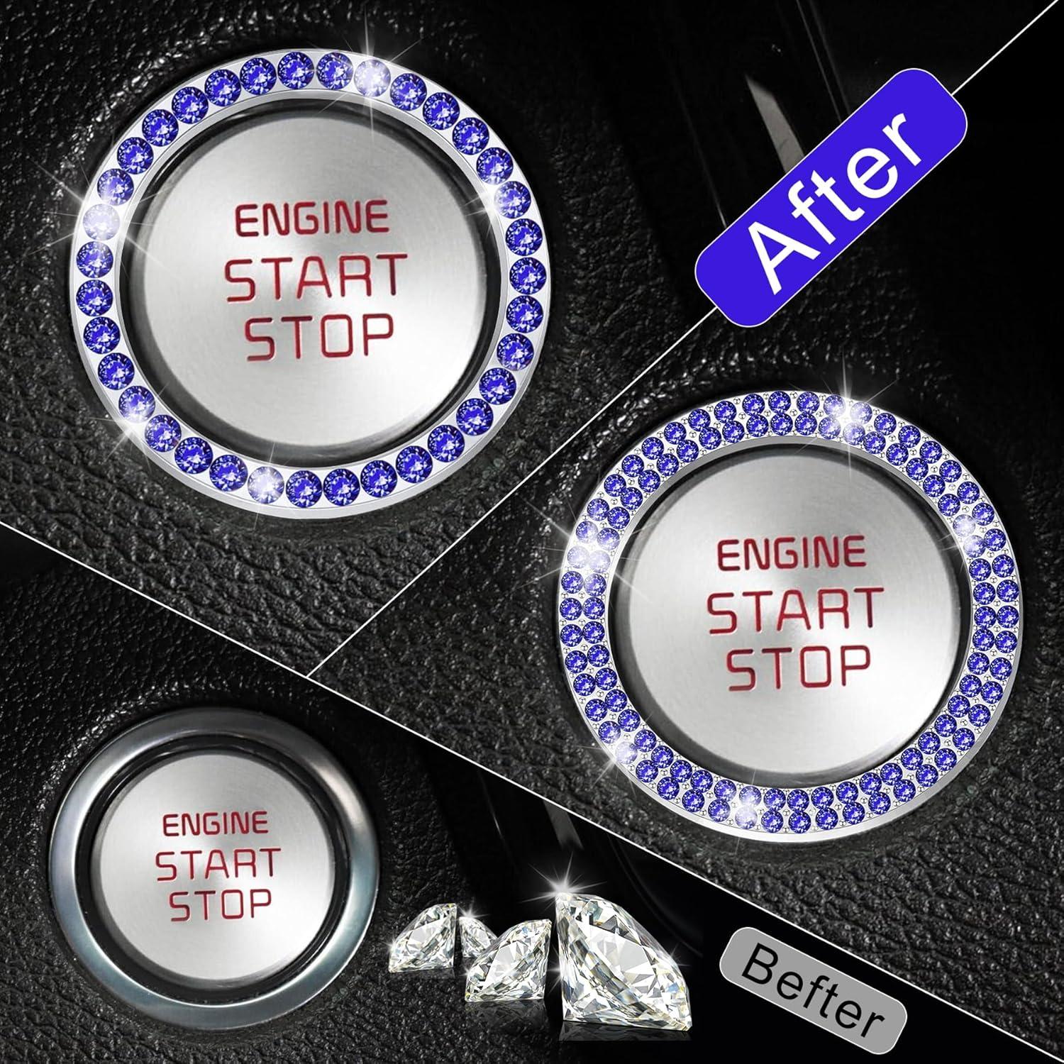 imageLivTee 2 PCS Crystal Rhinestone Car Engine Start Stop Decoration Ring Bling Car Interior Accessories for Women Push to Start Button Cover Sticker Automotive Decals WhiteSet Dark Blue