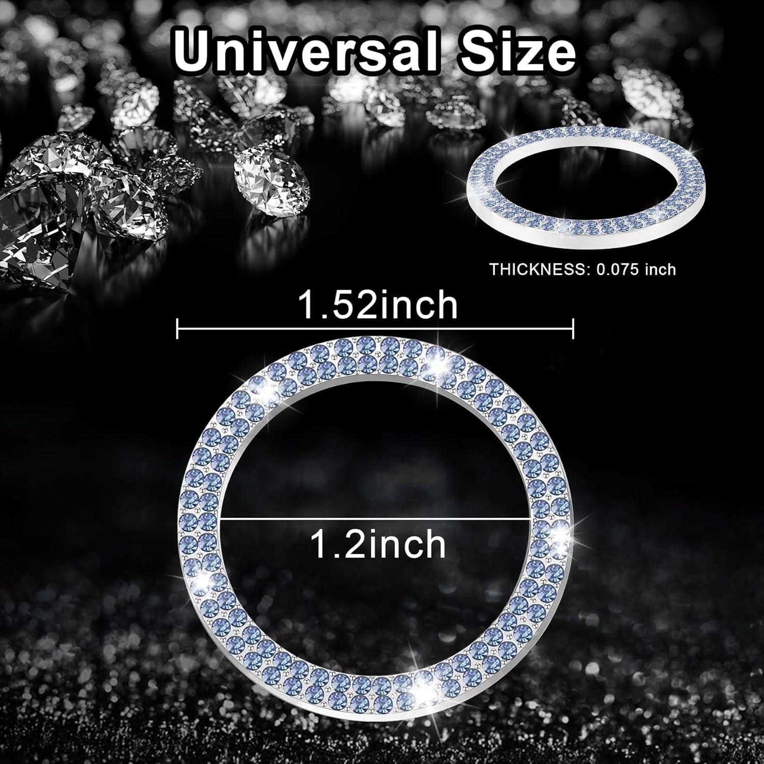 imageLivTee 2 PCS Crystal Rhinestone Car Engine Start Stop Decoration Ring Bling Car Interior Accessories for Women Push to Start Button Cover Sticker Automotive Decals WhiteLight Blue