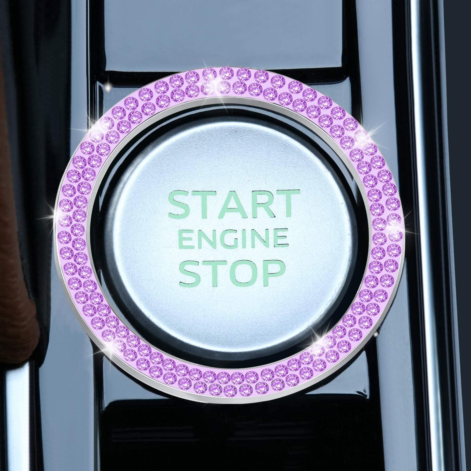 imageLivTee 2 PCS Crystal Rhinestone Car Engine Start Stop Decoration Ring Bling Car Interior Accessories for Women Push to Start Button Cover Sticker Automotive Decals WhiteDouble Purple