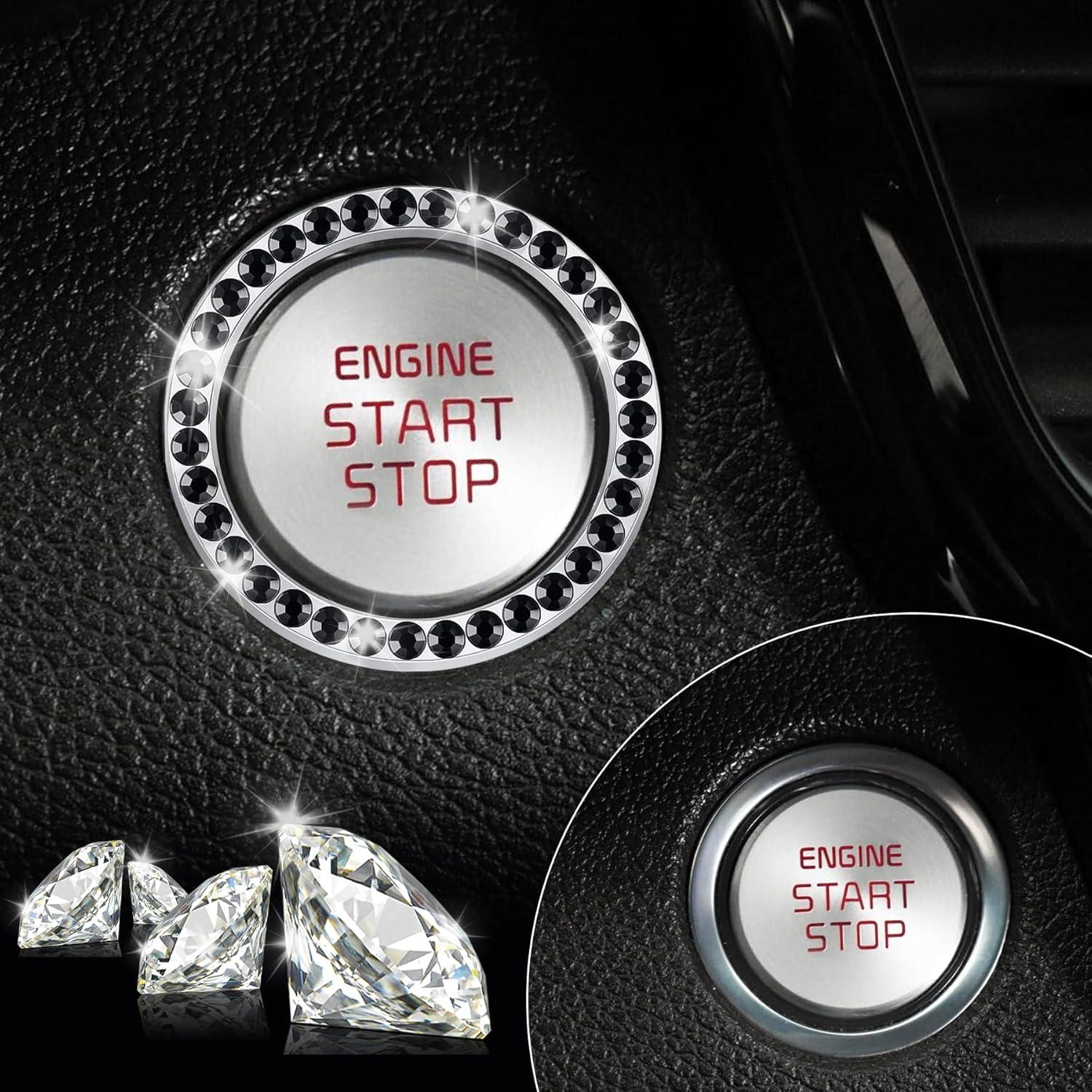 imageLivTee 2 PCS Crystal Rhinestone Car Engine Start Stop Decoration Ring Bling Car Interior Accessories for Women Push to Start Button Cover Sticker Automotive Decals WhiteBlack