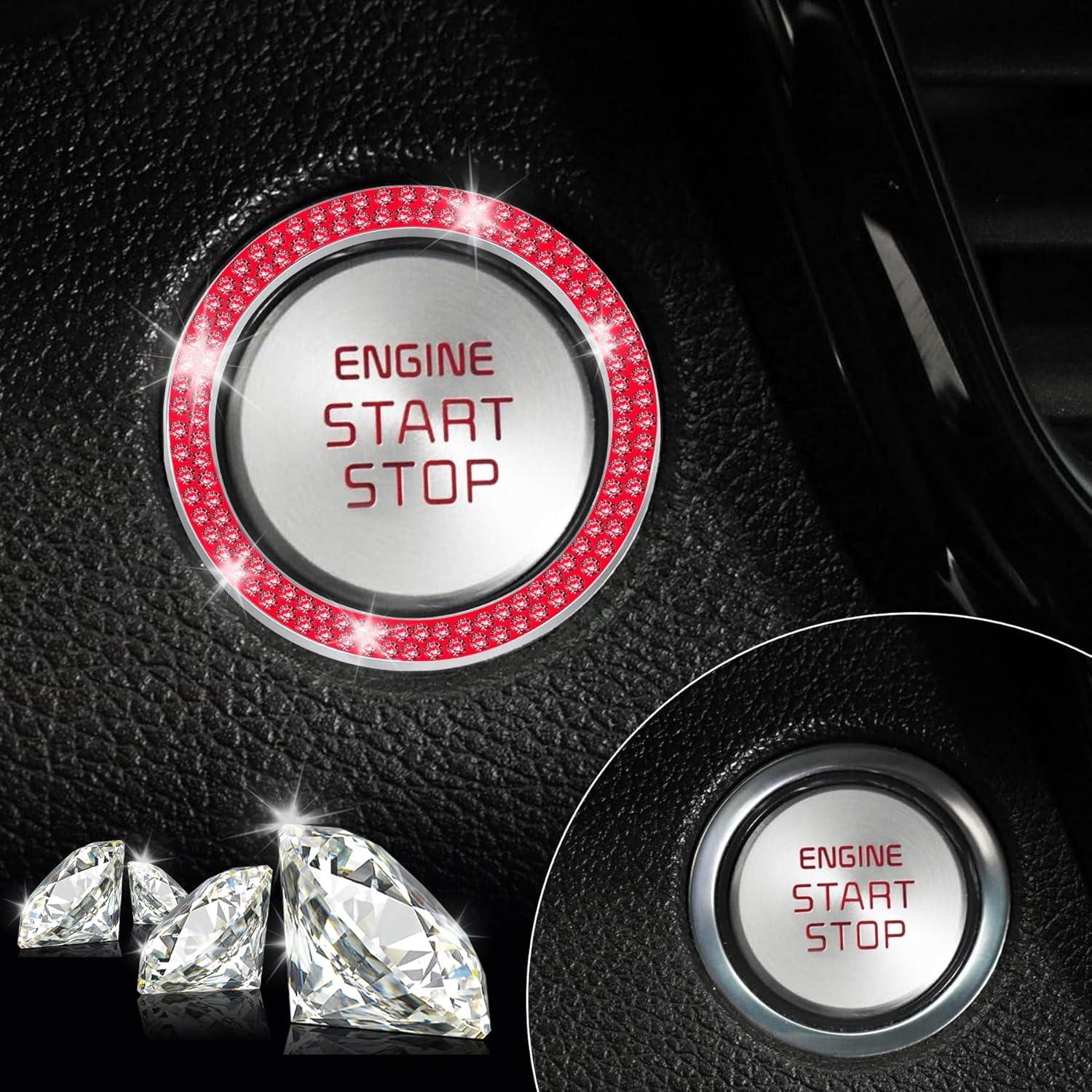 imageLivTee 2 PCS Crystal Rhinestone Car Engine Start Stop Decoration Ring Bling Car Interior Accessories for Women Push to Start Button Cover Sticker Automotive Decals WhiteDouble Red