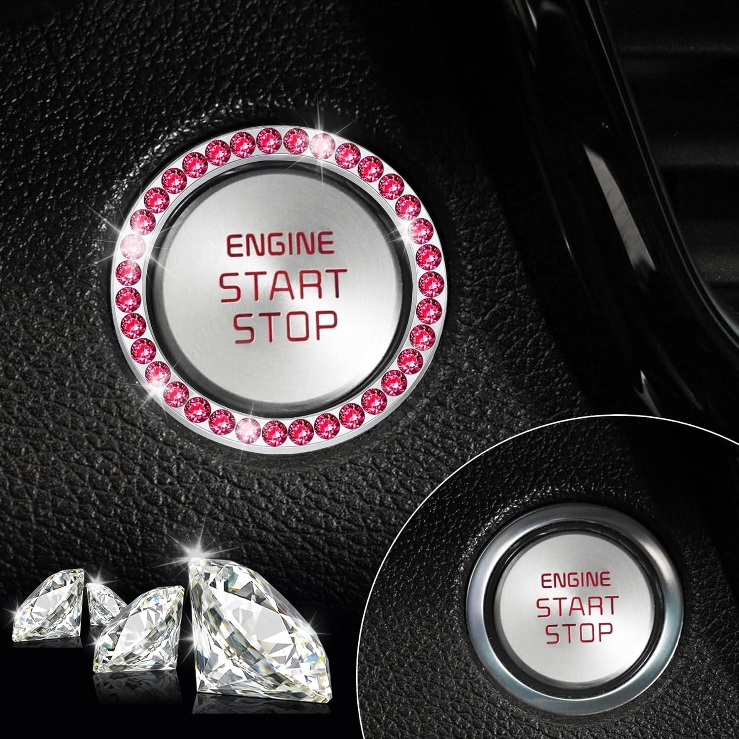 imageLivTee 2 PCS Crystal Rhinestone Car Engine Start Stop Decoration Ring Bling Car Interior Accessories for Women Push to Start Button Cover Sticker Automotive Decals WhiteRed