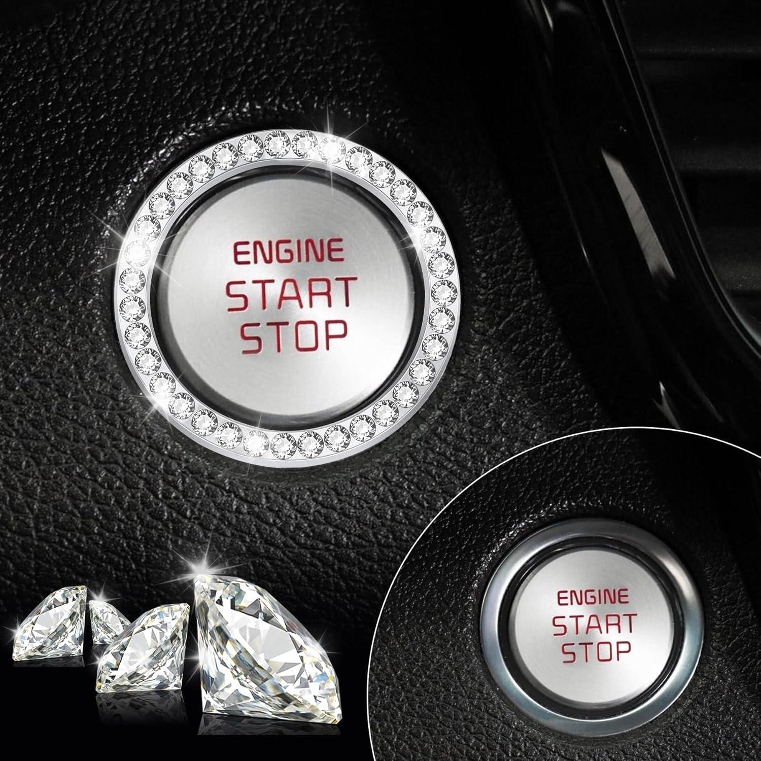 imageLivTee 2 PCS Crystal Rhinestone Car Engine Start Stop Decoration Ring Bling Car Interior Accessories for Women Push to Start Button Cover Sticker Automotive Decals WhiteWhite