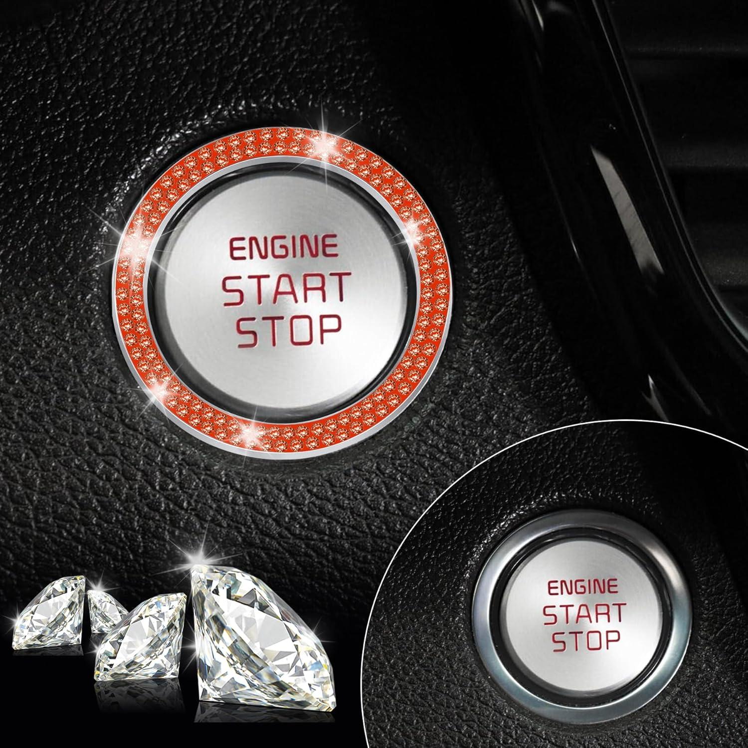 imageLivTee 2 PCS Crystal Rhinestone Car Engine Start Stop Decoration Ring Bling Car Interior Accessories for Women Push to Start Button Cover Sticker Automotive Decals WhiteDouble Redddish Orange