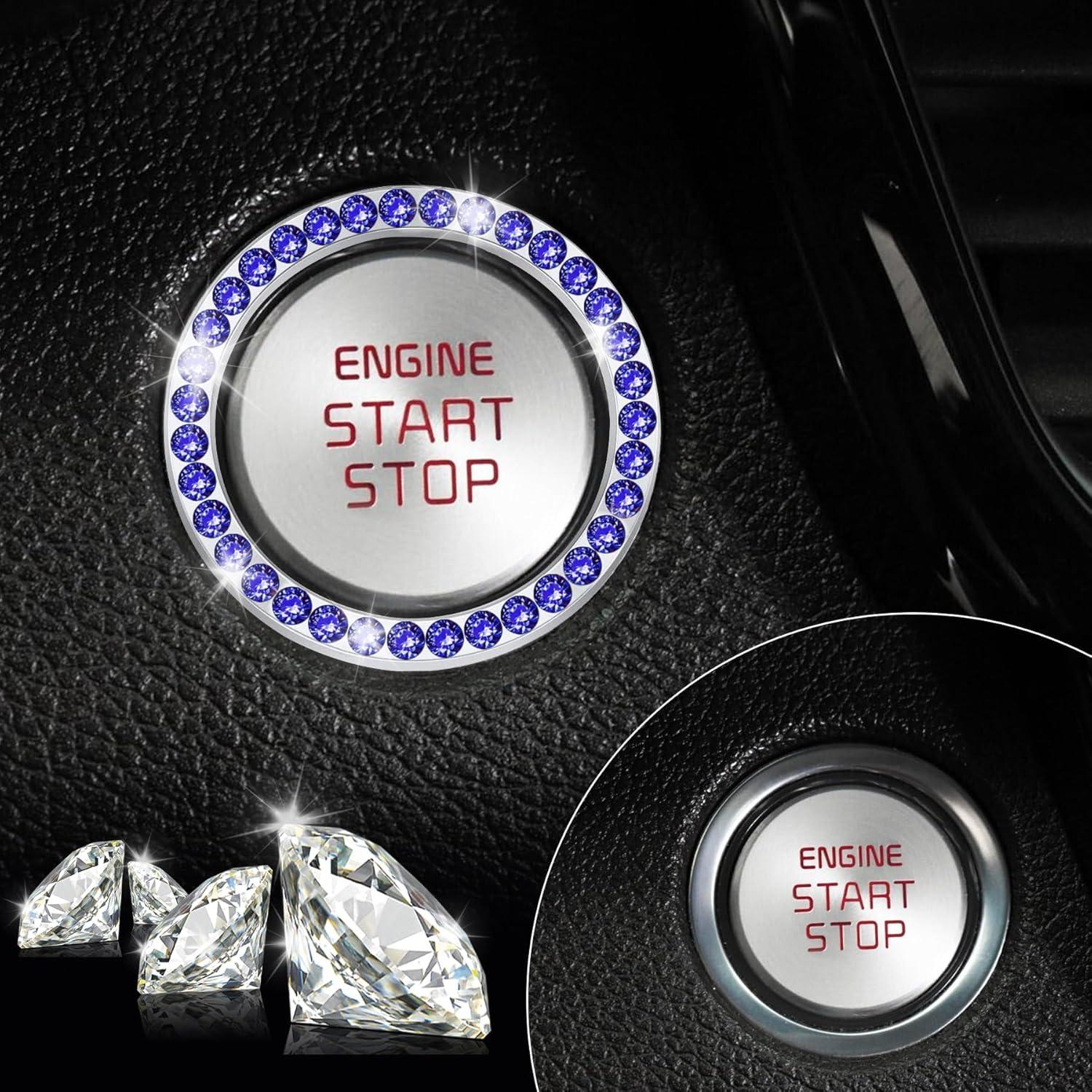 imageLivTee 2 PCS Crystal Rhinestone Car Engine Start Stop Decoration Ring Bling Car Interior Accessories for Women Push to Start Button Cover Sticker Automotive Decals WhiteDark Blue
