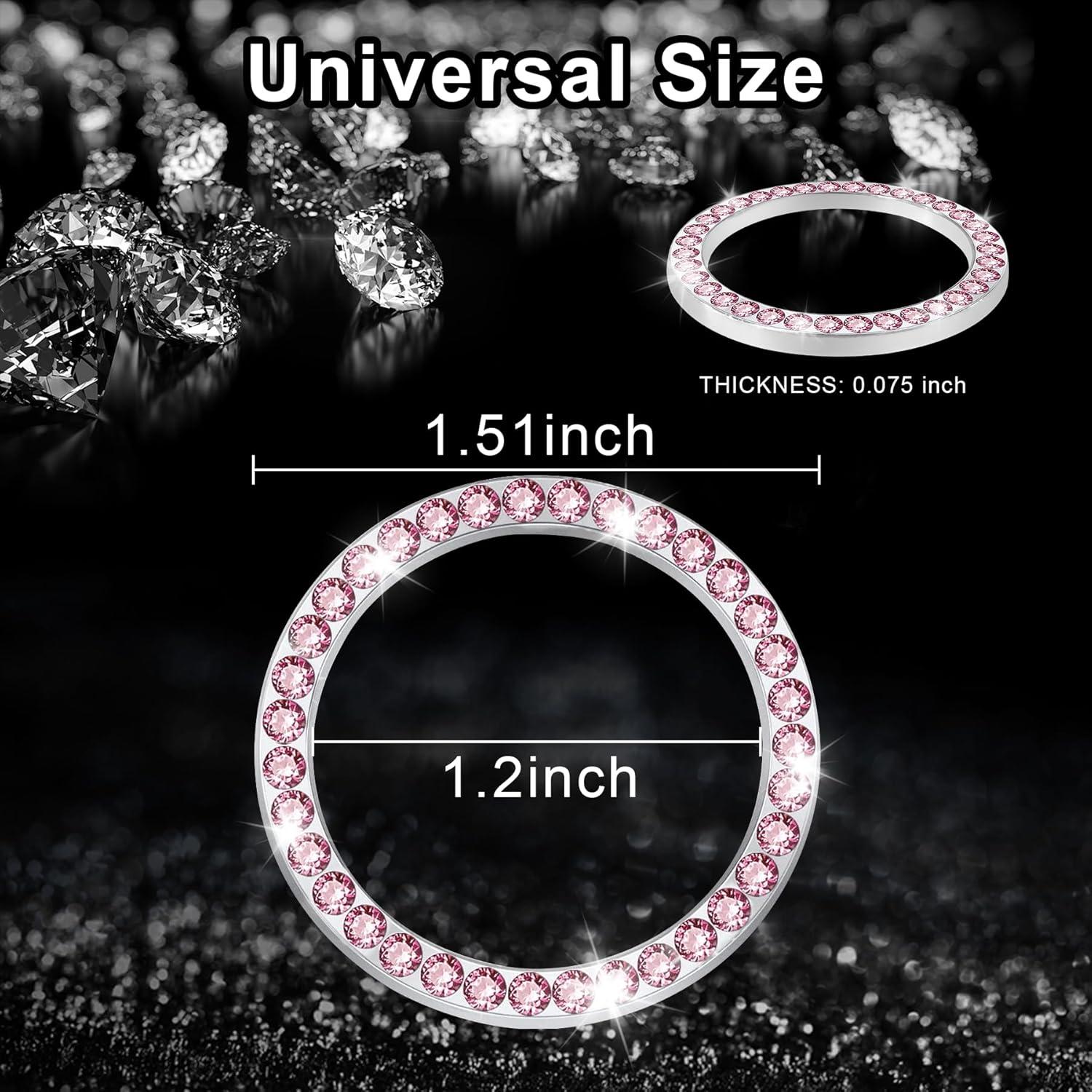 imageLivTee 2 PCS Crystal Rhinestone Car Engine Start Stop Decoration Ring Bling Car Interior Accessories for Women Push to Start Button Cover Sticker Automotive Decals WhitePink
