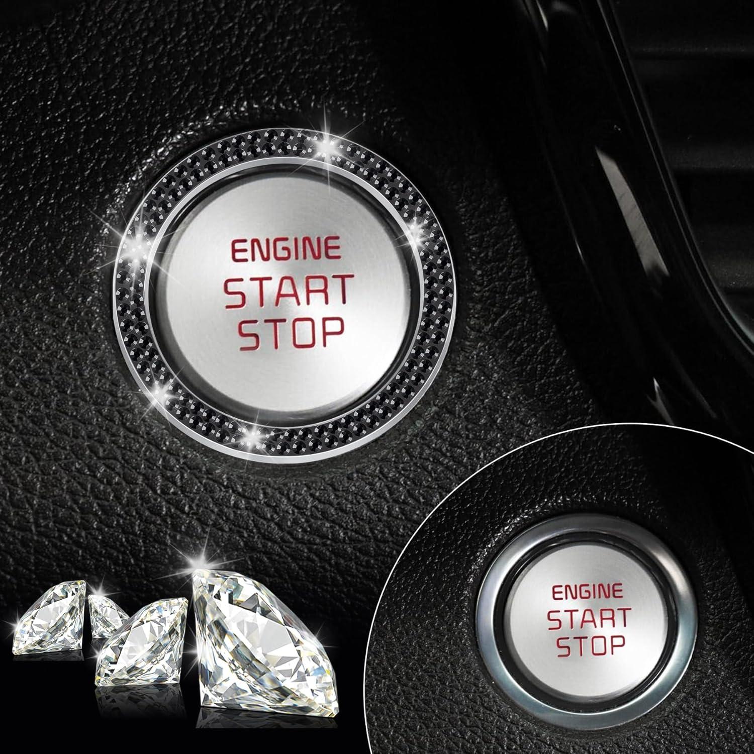imageLivTee 2 PCS Crystal Rhinestone Car Engine Start Stop Decoration Ring Bling Car Interior Accessories for Women Push to Start Button Cover Sticker Automotive Decals WhiteDouble Black