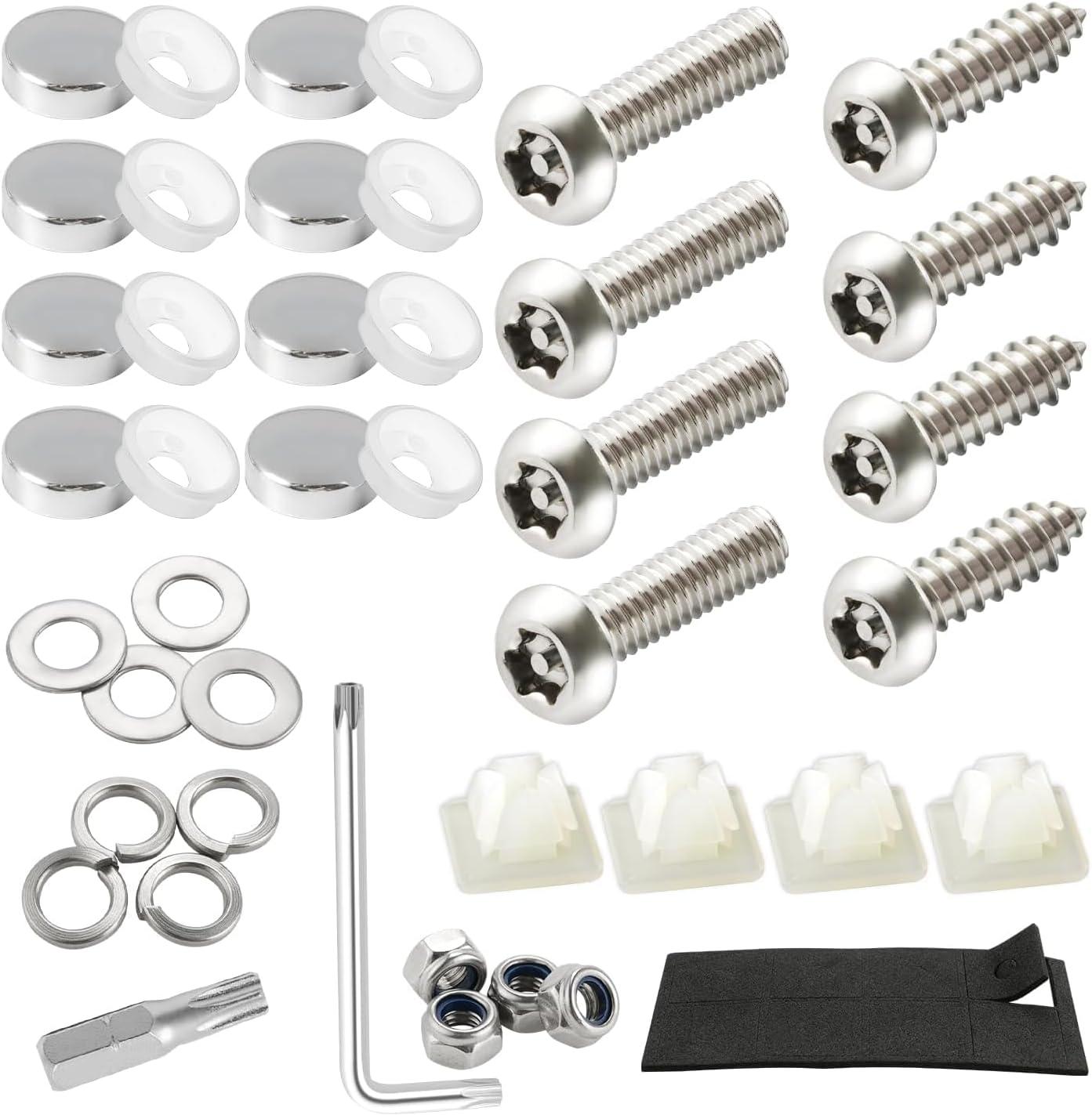 imageLivTee Anti Theft License Plate Screws Set for Securing Frames and Covers License Plate Bolts M6 14quot Tamper Proof Screws Caps Cover for Front Rear Frame Holder Mounting Black4PCSATSilver