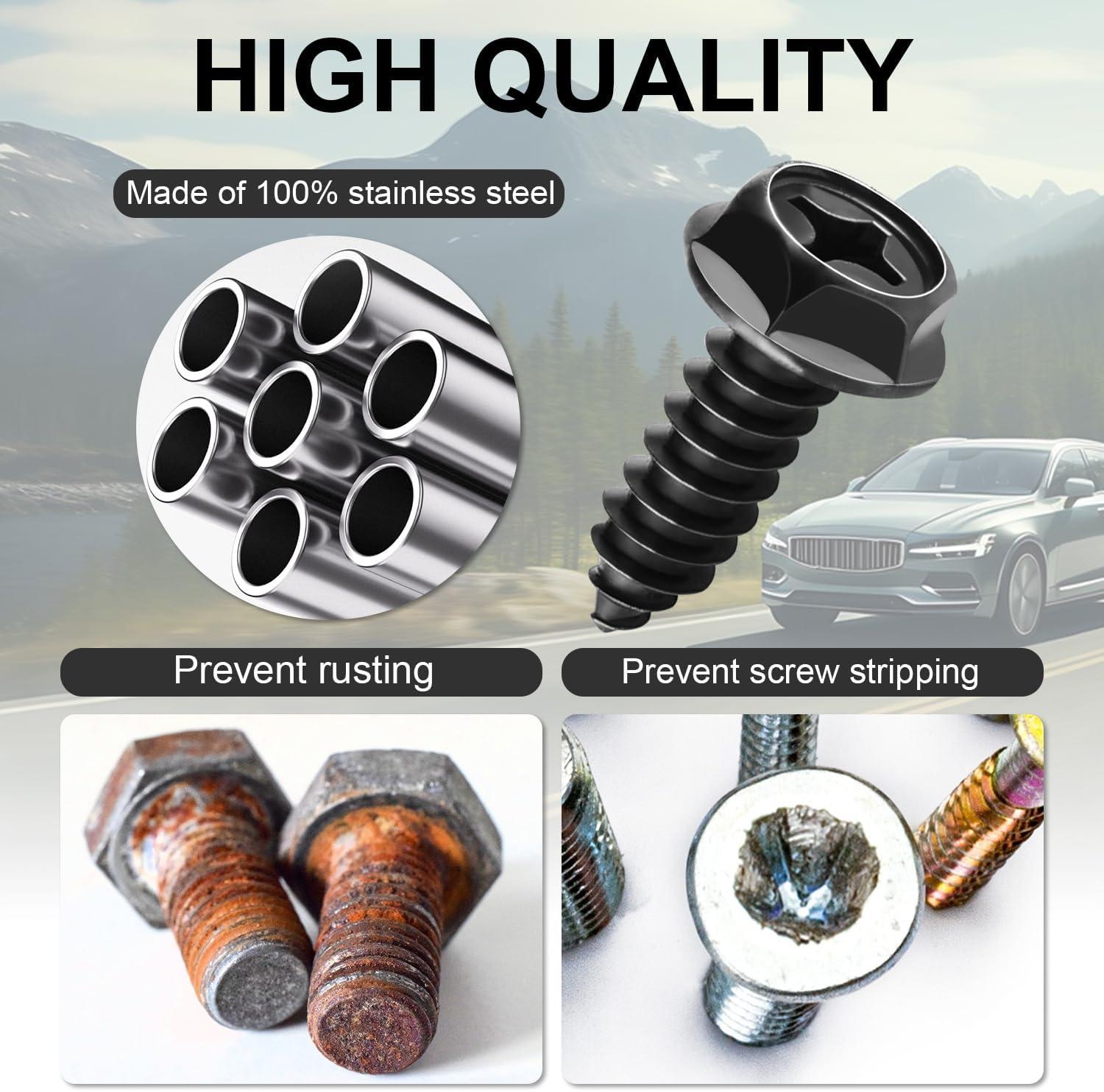 imageLivTee Anti Theft License Plate Screws Set for Securing Frames and Covers License Plate Bolts M6 14quot Tamper Proof Screws Caps Cover for Front Rear Frame Holder Mounting Black4PCSCrossBlack