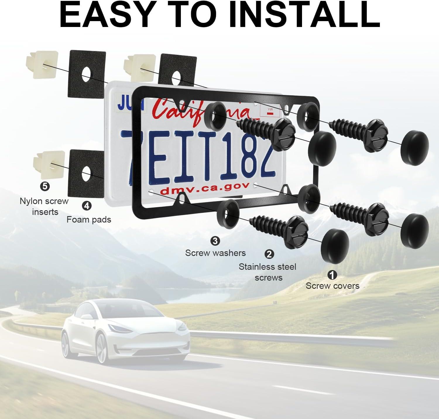 imageLivTee Anti Theft License Plate Screws Set for Securing Frames and Covers License Plate Bolts M6 14quot Tamper Proof Screws Caps Cover for Front Rear Frame Holder Mounting Black4PCSSlottedBlack