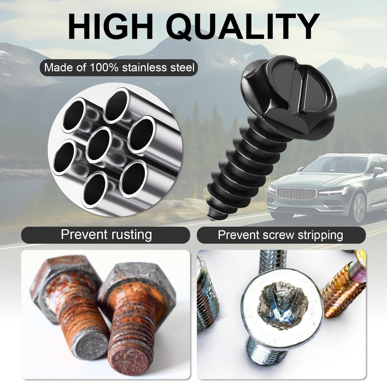 imageLivTee Anti Theft License Plate Screws Set for Securing Frames and Covers License Plate Bolts M6 14quot Tamper Proof Screws Caps Cover for Front Rear Frame Holder Mounting Black4PCSSlottedBlack