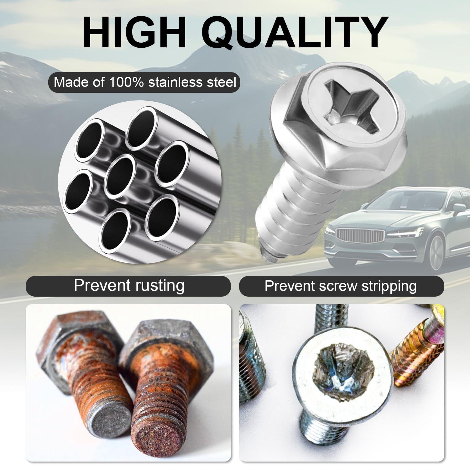 imageLivTee Anti Theft License Plate Screws Set for Securing Frames and Covers License Plate Bolts M6 14quot Tamper Proof Screws Caps Cover for Front Rear Frame Holder Mounting Black4PCSCrossSilver