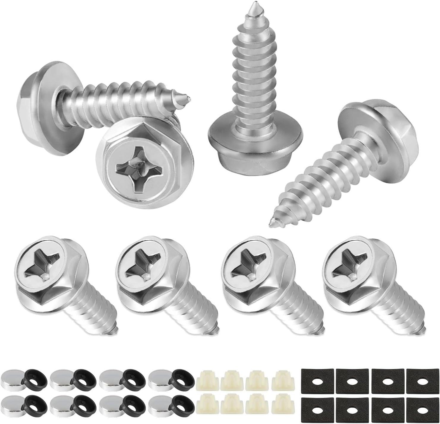 imageLivTee Anti Theft License Plate Screws Set for Securing Frames and Covers License Plate Bolts M6 14quot Tamper Proof Screws Caps Cover for Front Rear Frame Holder Mounting Black4PCSCrossSilver
