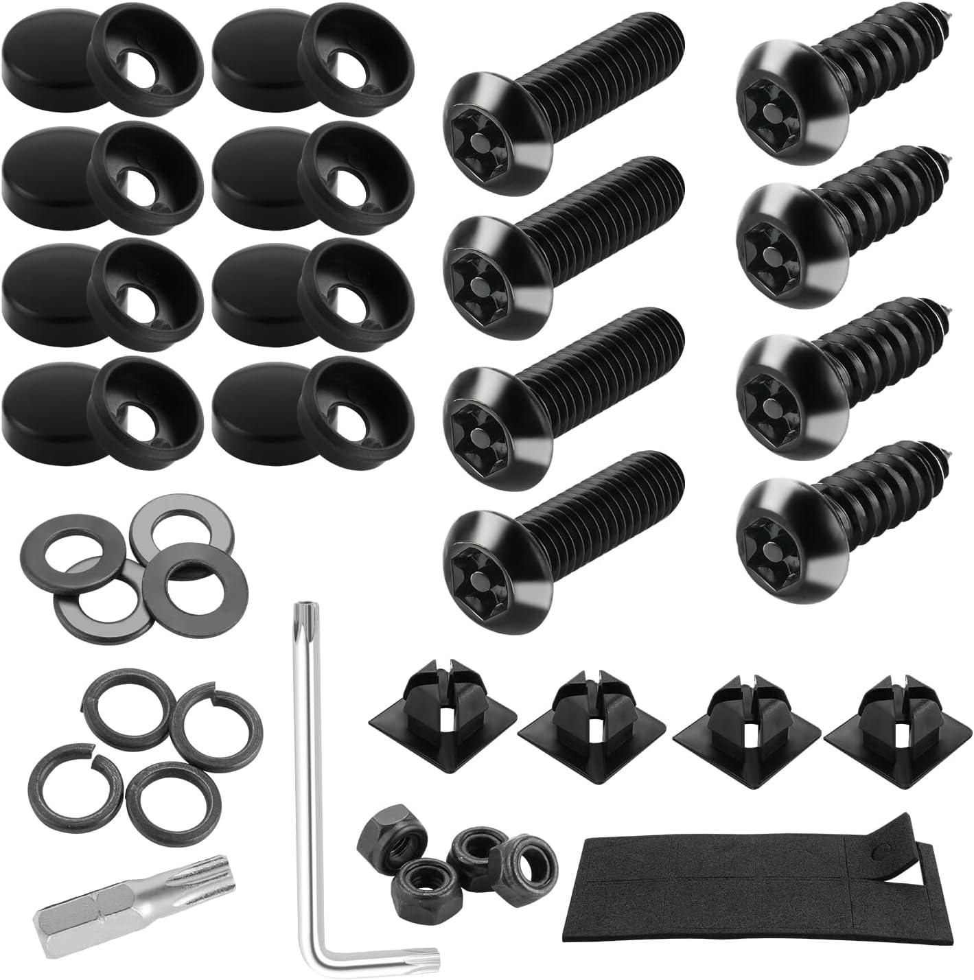 imageLivTee Anti Theft License Plate Screws Set for Securing Frames and Covers License Plate Bolts M6 14quot Tamper Proof Screws Caps Cover for Front Rear Frame Holder Mounting Black4PCSATBlack