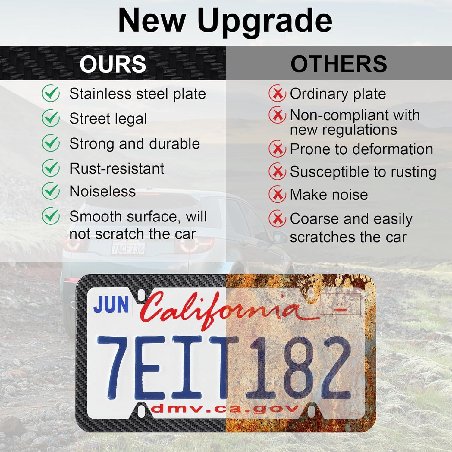 imageLivTee Carbon Fiber License Plate Frames 2 Holes Stainless Steel License Plate Covers 2PCS Car License Plate Holder Slim Design with Gasket Cover for US Cars Automotive Exterior AccessoriesCarbon Fiber